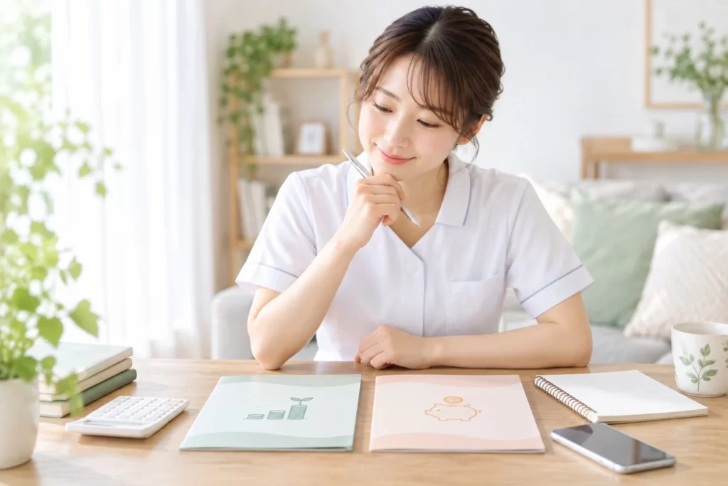 NISAとiDeCoについて比較する看護師